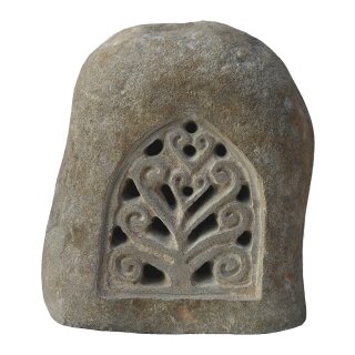 Stone lantern with ornament, H 35 cm, hand carved from riverstone