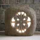 Stone lantern with ornament, H 35 cm, hand carved from riverstone