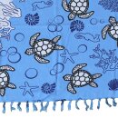 Premium Bali sarong, pareo, with coconut buckle, print with water turtles, blue