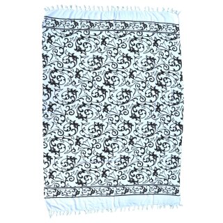 Premium Bali sarong, pareo, with coconut buckle, print with floral pattern, black