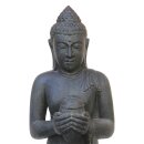 Standing Buddha statue with pot, 151 cm, stone figure, garden deco, black antique, frost-proof