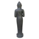 Standing Buddha statue with pot, 151 cm, stone figure, garden deco, black antique, frost-proof