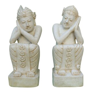 Traditional Balinese Wedding Couple, 100 cm, stone figures, cast stone, garden deco, white antique, frost-proof
