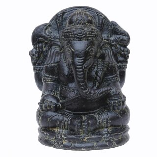 Ganesha Statue "Lotus", sitzend, 30 cm, Steinfigur, Garten-Deko, schwarz / weiß antik, frostfest