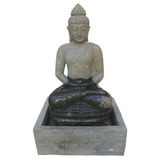 Buddha fountain "Meditation" with basin, H 135 cm, hand carved from basanite