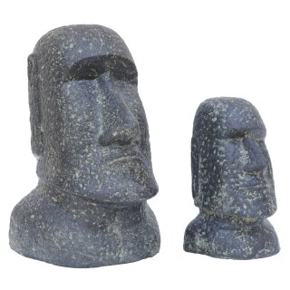 Set of 2 Moai Statue, Easter Island Head, 20&30 cm, stone figure, garden decoration, black antique, frost proof