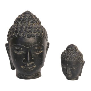 Buddha Head, set of 2, H 10 and 20 cm, black antique