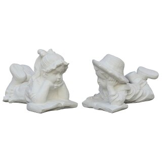 Mediterranes Set Steinfiguren "Junge und Mädchen mit Buch", L 50 cm, weiß