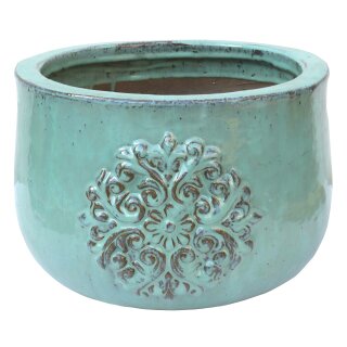 Planter flowerpot Sakura, various sizes, in celadon color glazed, frostproof