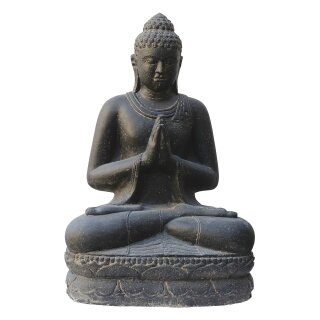 Buddha statue sitting "greeting", 20 - 200 cm, stone figure, garden deco, black antique, frost-proof