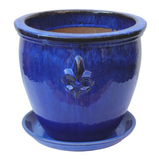 Planter flowerpot Lily Ø 34cm in royal blue glazed with trivet frostproof