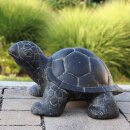 Turtle, 40 cm, stone figure, garden decoration, black antique, frost-proof