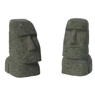 Set of 2 Moai, Easter Island Head, H 15 cm, hand carved from basanite