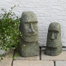 2er Set Moai, Osterinsel-Kopf, H 15 &amp; 20 cm, Steinmetzarbeit aus Basanit