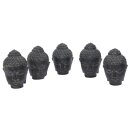 Set of 5 small Buddha-head, 10 cm, black antique