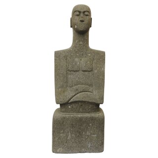 Abstract stone figures man, woman, child, hand carved of lava stone, garden deco statues, frost-proof