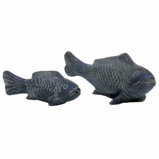 Set of 2 stone fish 40 and 26 cm black antique