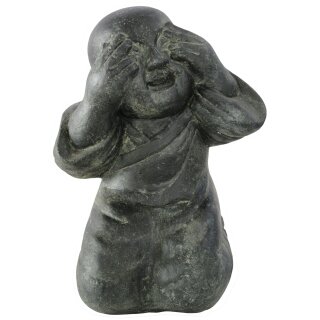 Sitting monk "see nothing", H 41 cm, black antique