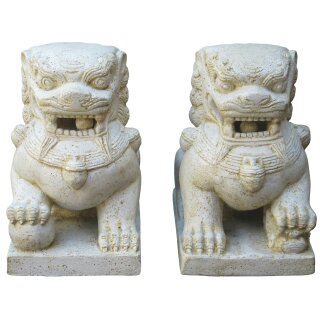 Chinese stone guardian lions, "Fu Dogs", 40 - 72 cm, black / white antique, stone figure, garden decoration