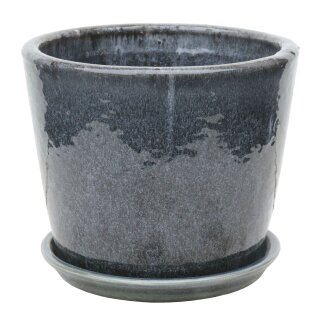 Planter flowerpot Jasmine, Ø 23 H 18cm, in grey glazed, with trivet frostproof