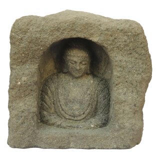 Buddha figure "Cave", 40 cm, hand carved from natural stone (basanite), garden deco, frost-proof