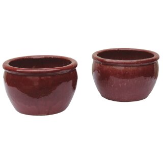 B-grade! Set of 2 planter flowerpot planting bowl Gardenia &Oslash; 20 H 13cm in red color glazed frostproof