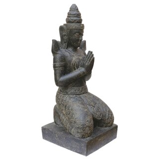 Kneeling temple guardian statue "Teppanom" 110 cm, garden deco, black antique, frost-proof