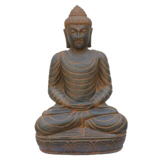 Sitzende Buddha-Figur "Meditation", 100 cm, Steinmetzarbeit aus Naturstein (Basanit), braun-schwarz patiniert, Garten-Deko, frostfest