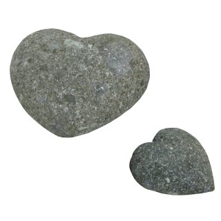 Stone hearts, set of 2, Ø 10 and 15 cm, hand carved from green lave stone, natural stone, garden deco, grave decoration, frost-resistant