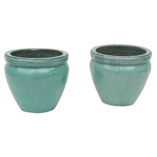 B-grade! Set of 2 planter flowerpot Paeonia  Ø 20 H 19cm in celadon color glazed frostproof