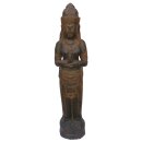 Standing Dewi figure "Chakra" 150 cm, stone sculpture hand carved from natural stone (basanite), brown-black patinated, garden deco, frost-proof
