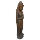 Standing Dewi figure "Chakra" 150 cm, stone sculpture hand carved from natural stone (basanite), brown-black patinated, garden deco, frost-proof