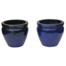 B-grade! Set of 2 planter flowerpot Paeonia  Ø 20 H 19cm in blue color glazed frostproof