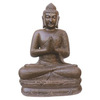Sitting Buddha statue "flores", 100 cm, stone figure, glassfibre reinforced concrete (GRC), brown antique, garden deco, frost-proof