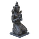 Kniende Tempelwächter Statue "Teppanom", 65 cm, Steinfigur, glasfaserverstärkter Beton (GRC), schwarz-braun antik, Garten-Deko, frostfest