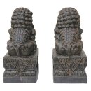 Chinesische Stein-Wächter-Löwen, "Fu Dogs", 45 cm, Steinfigur (Paar), GRC Material, schwarz-braun antik, Garten-Deko, frostfest