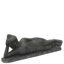 Buddha-Statue liegend, 100 cm, Steinfigur, Steinguss, Garten-Deko, schwarz antik, frostfest