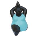 Chubby lady in the splits with turquoise swimsuit, 90 cm, stone figure, GRC material, pool and garden decoration, frost-proof