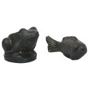 Set Frosch 17 cm und Koi-Fisch 26 cm, Steinfigur, Garten-...