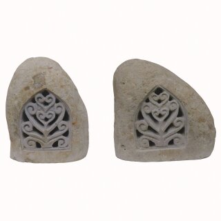 Set of 2 stone lanterns, garden lamps with ornament, 35 cm, hand carved from riverstone, unique, garden deco, frost-proof