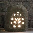 Set of 2 stone lanterns, garden lamps with ornament, 35 cm, hand carved from riverstone, unique, garden deco, frost-proof