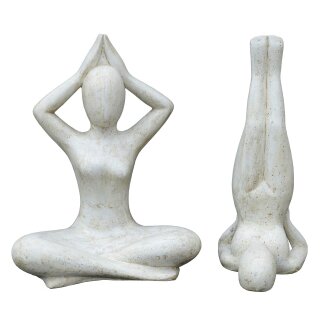Sale! Set of 2 XL Yoga-Figures 80 cm, Shukasana & Salamba Sarvangasana, stone statues, white antique, garden-deco, frost-proof