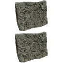 2er Set Stein-Relief / Trittplatte mit Blütenmuster, 60 x 50 cm, Steinmetzarbeit aus Lavastein, exklusive Garten-Deko, frostfest