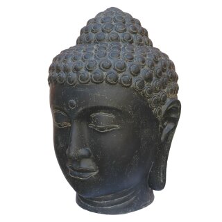 Buddha-head, 100 cm, stone statue, cast stone, black antique, garden decoration, frost-proof