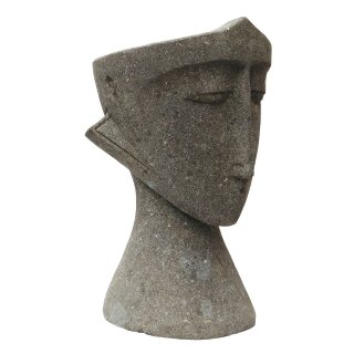 Flower pot "abstract head", H 75 cm, hand carved from basanite