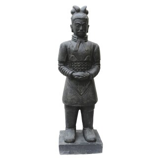 Standing Chinese warrior, terracotta army, 150 cm, stone figure, garden deco statue, black antique, frost-proof