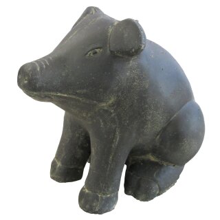 Sitzendes Schwein, H 30 cm, schwarz antik