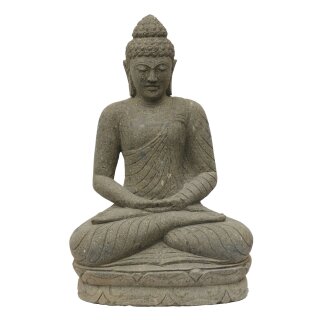 Sitting Buddha figure "Meditation", 75 cm, hand carved from natural stone (basanite), garden deco, frost-proof