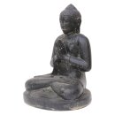 Buddha-Figur sitzend "Begrüßung", 30 cm, Steinfigur, Garten-Deko, schwarz antik, frostfest