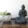 Buddha-Figur sitzend "Begrüßung", 30 cm, Steinfigur, Garten-Deko, schwarz antik, frostfest